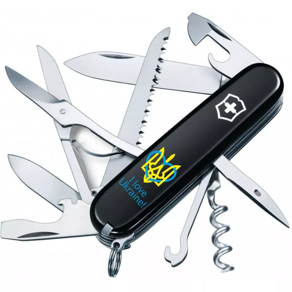 Складаний ніж Victorinox Huntsman Ukraine Тризуб із серцем та I love Ukraine (1.3713.3_T1310u)