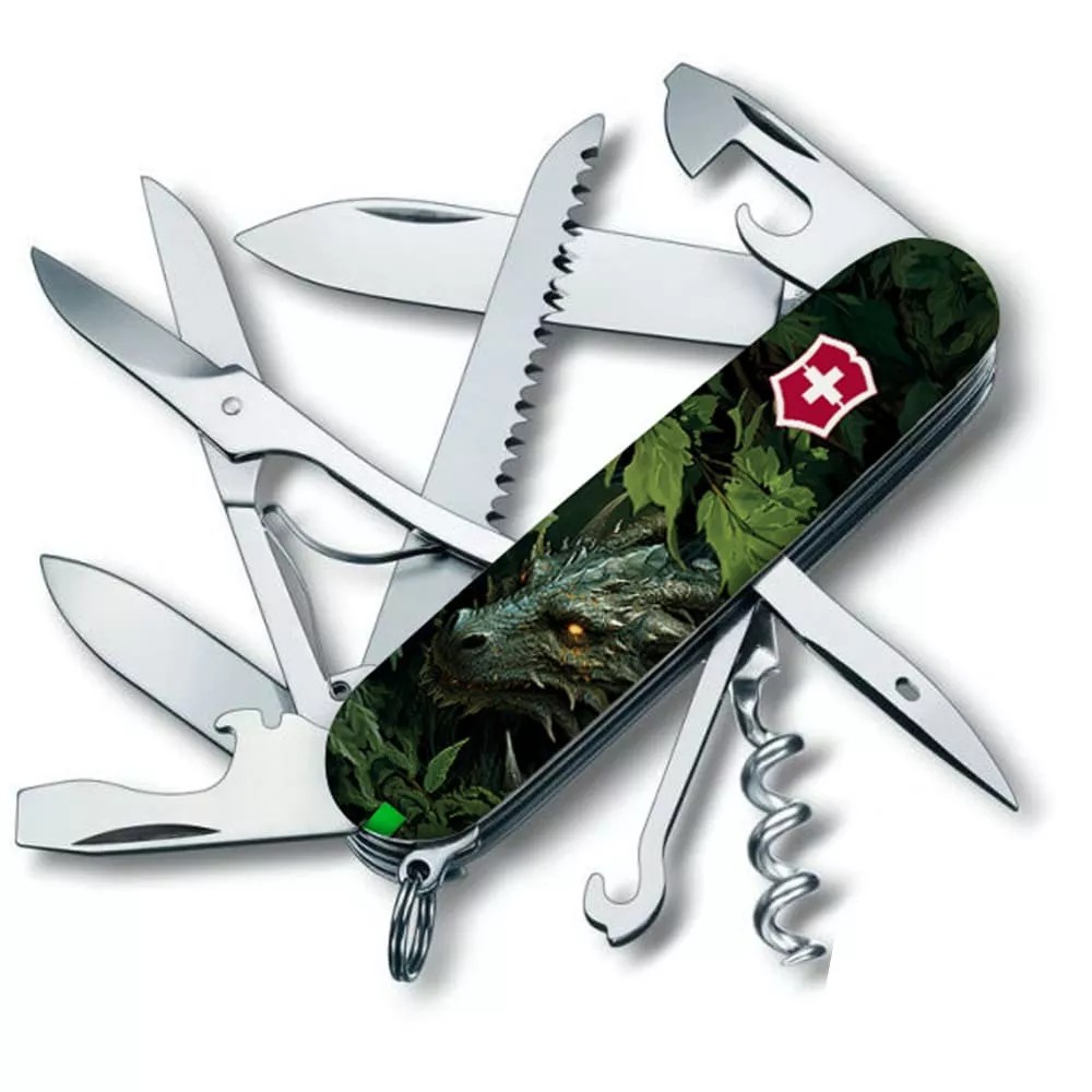 Складаний ніж Victorinox Huntsman Zodiac 91 мм Зелений дерев'яний дракон (1.3713.3_Z3240p)