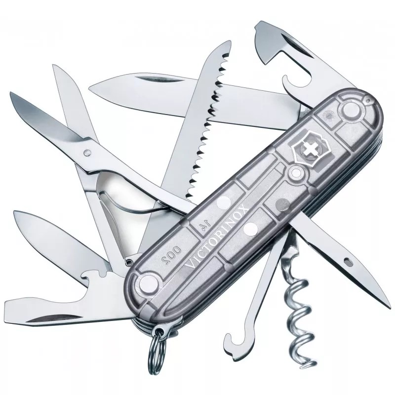 Складаний ніж Victorinox Huntsman 91 мм 15 функцій Сріблястий напівпрозорий в блістері (1.3713.T7B1)