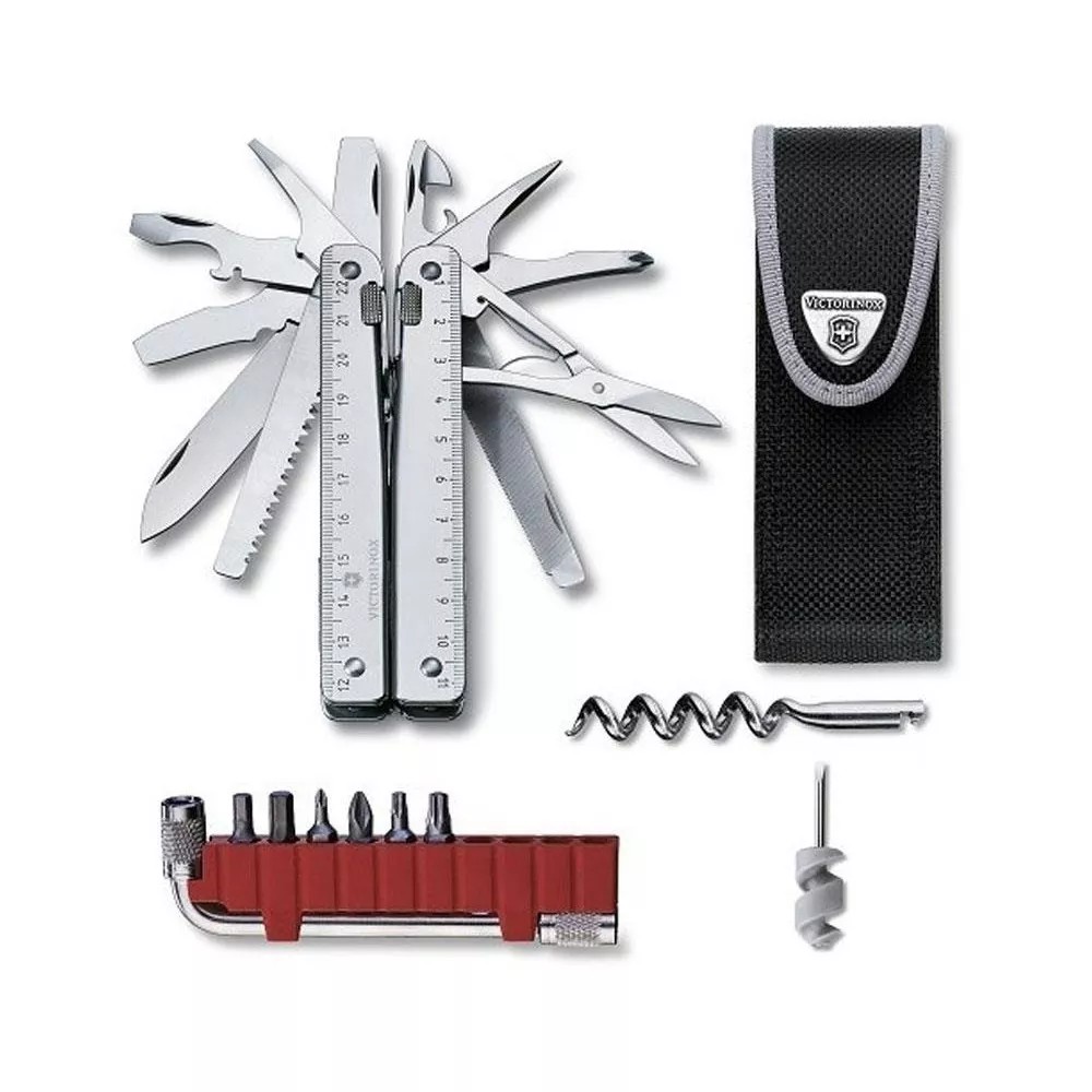 Мультитул Victorinox 115 мм, нейлоновий чохол SwissTool X Plus 6 шарів, 39 функцій, з набором біт, Г-подібним ключем та штопором (3.0338.N)