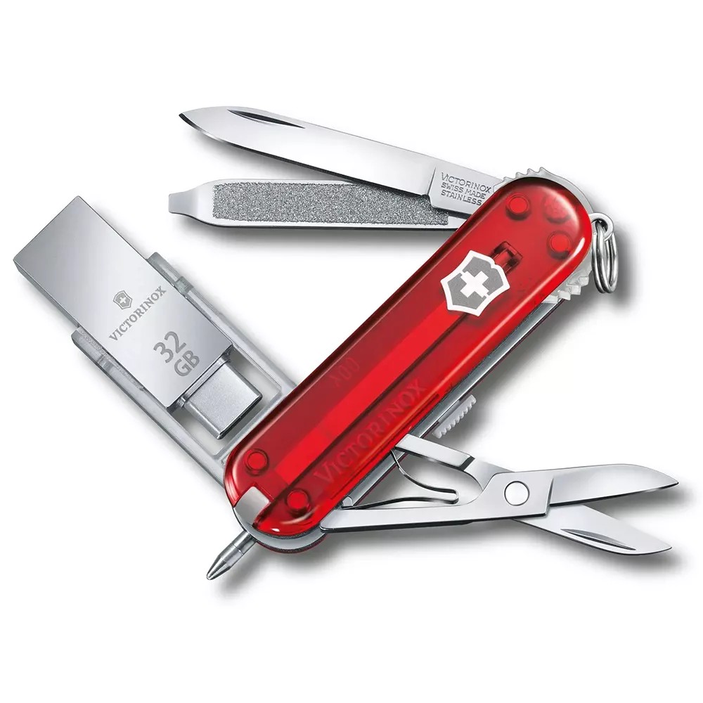 Швейцарський ніж Victorinox Work 58 мм 8 функцій USB флешка 32 Гб Червоний (4.6235.TG32B1)