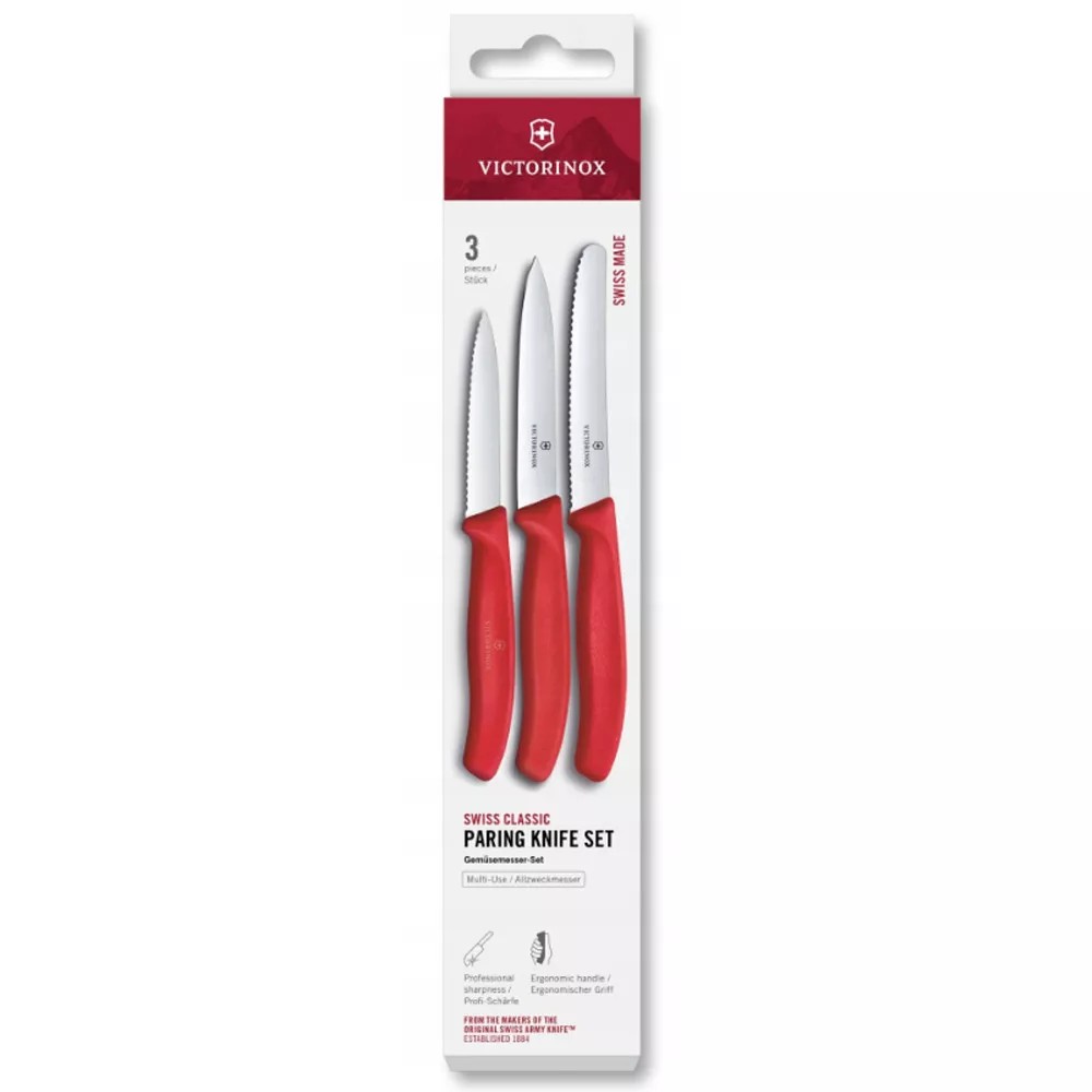 Набір для чищення овочів з трьох ножів Victorinox SWISS CLASSIC червоний, подарункова коробка (6.7111.34C1)