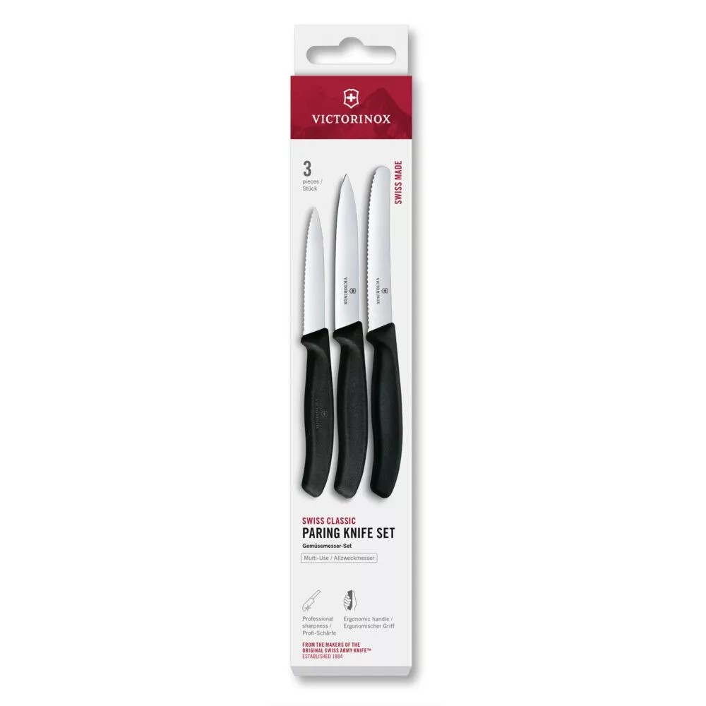 Набір для нарізки та чистки овочів з трьох ножів Victorinox Swiss Classic Paring чорний (6.7113.34)