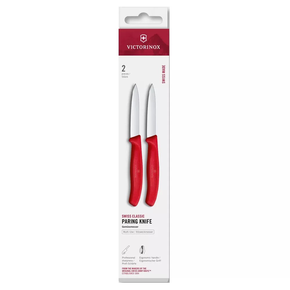 Набір для чистки овочів з 2-х ножів 8 см Victorinox Swiss Classic Paring лезо гладке, червоний, картона коробка (6.7601.2C1)