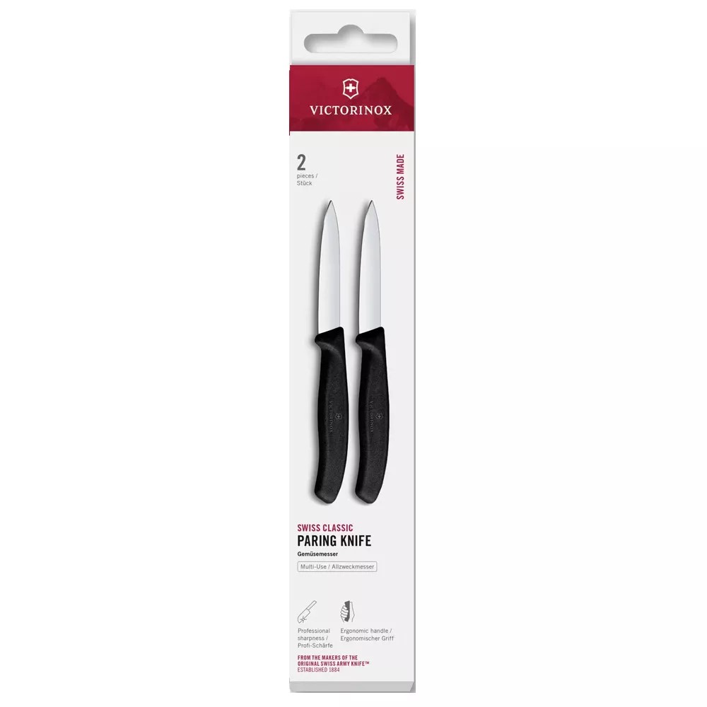 Набір з 2 ножів для чищення овочів 8 см Victorinox Swiss Classic леза - гладкі, чорний (6.7603.2)