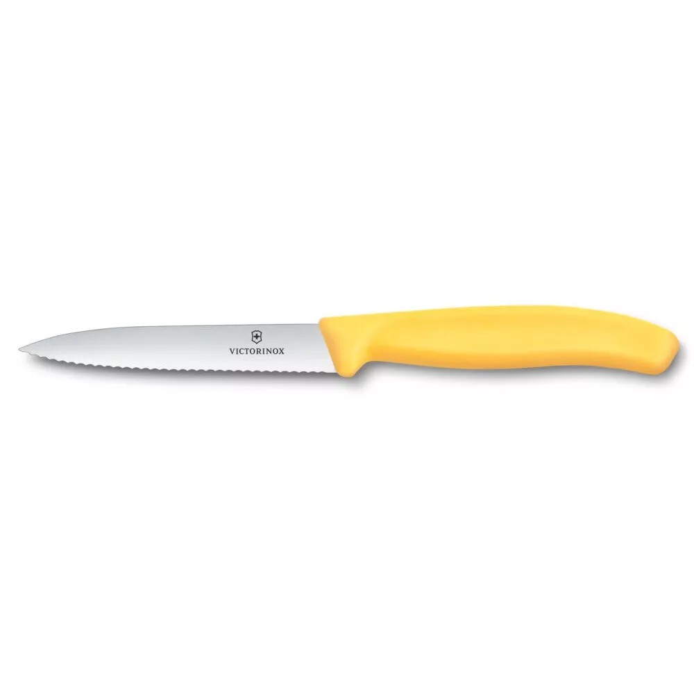 Ніж для чистки та нарізки овочів 10 см Victorinox Swiss Classic Paring лезо серрейтор, жовтий (6.7738.C1)