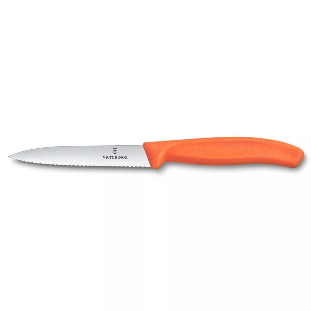 Ніж для чистки та нарізки овочів 10 см Victorinox Swiss Classic Paring лезо серрейтор, помаранчевий (6.7739.C1)