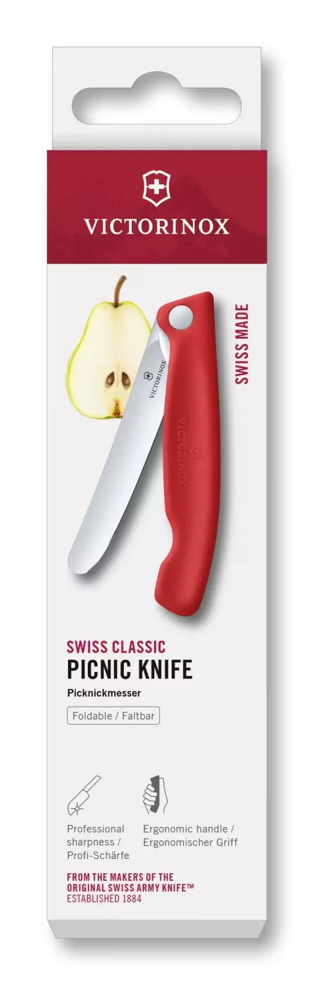 Ніж для пікніка складаний 11см Victorinox Swiss Classic Picnic округлий кінчик, лезо гладке, червоний, картонна коробка (6.7801.FC1)