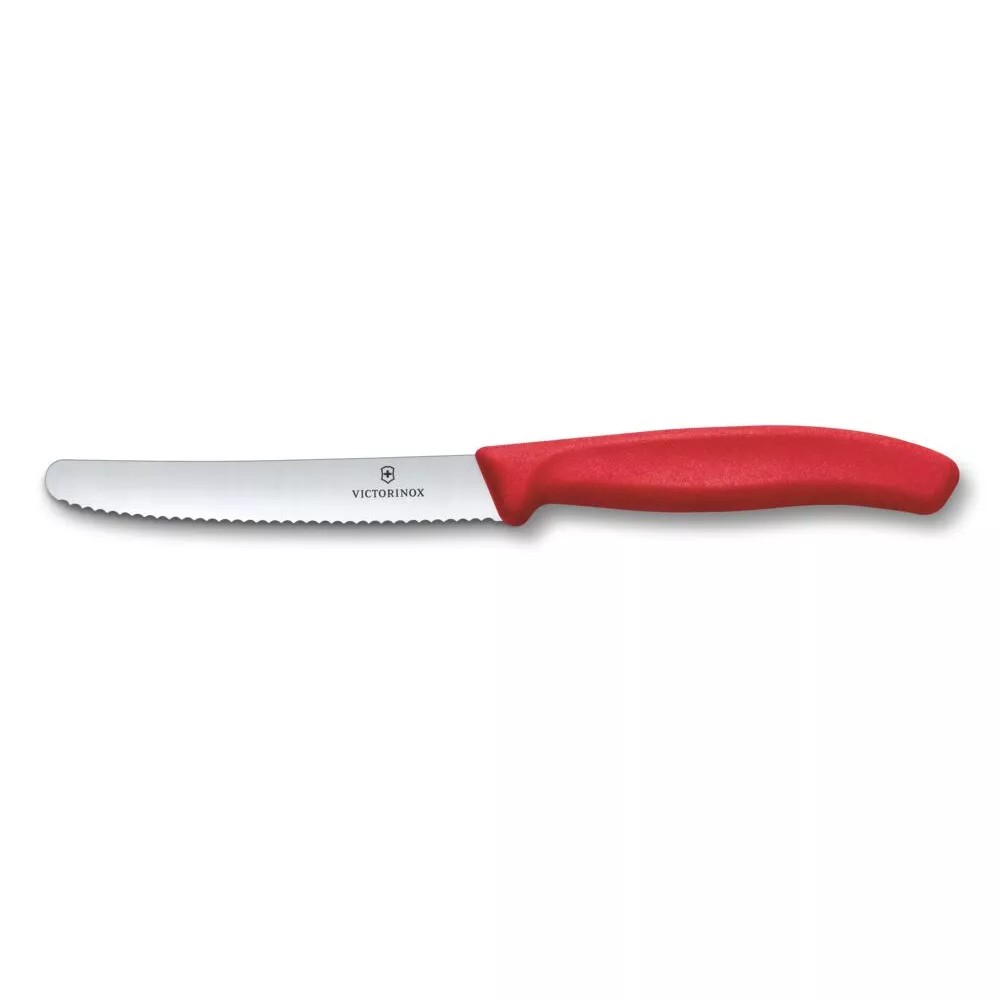 Ніж столовий та для різки томатів 11 см Victorinox Swiss Classic Tomato&Table закруглений кінчик, серрейтор, червоний (6.7831.C1)