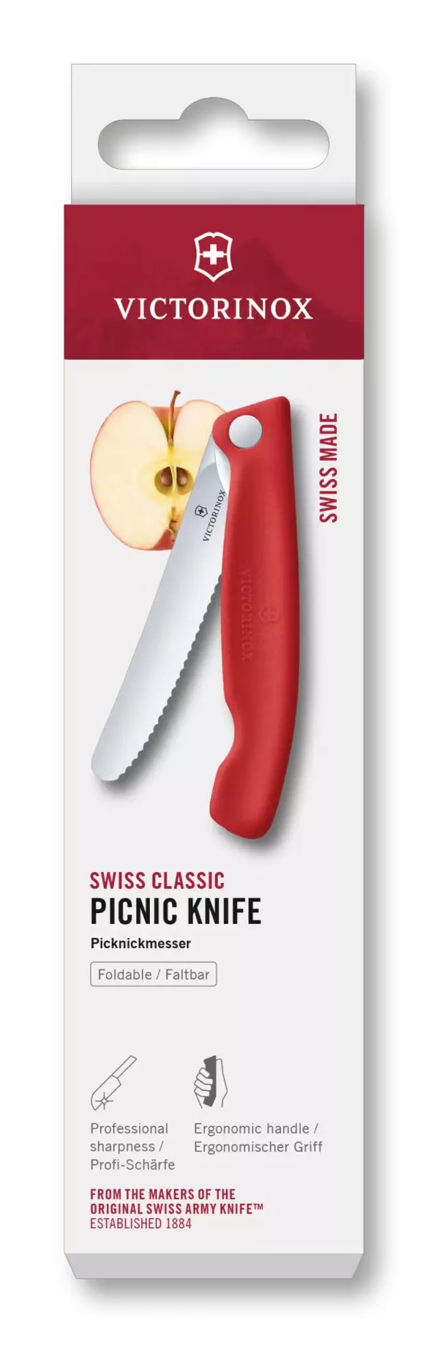 Ніж для пікніка складаний 11см Victorinox Swiss Classic Picnic округлий кінчик, лезо серрейтор, червоний, картонна коробка (6.7831.FC1)