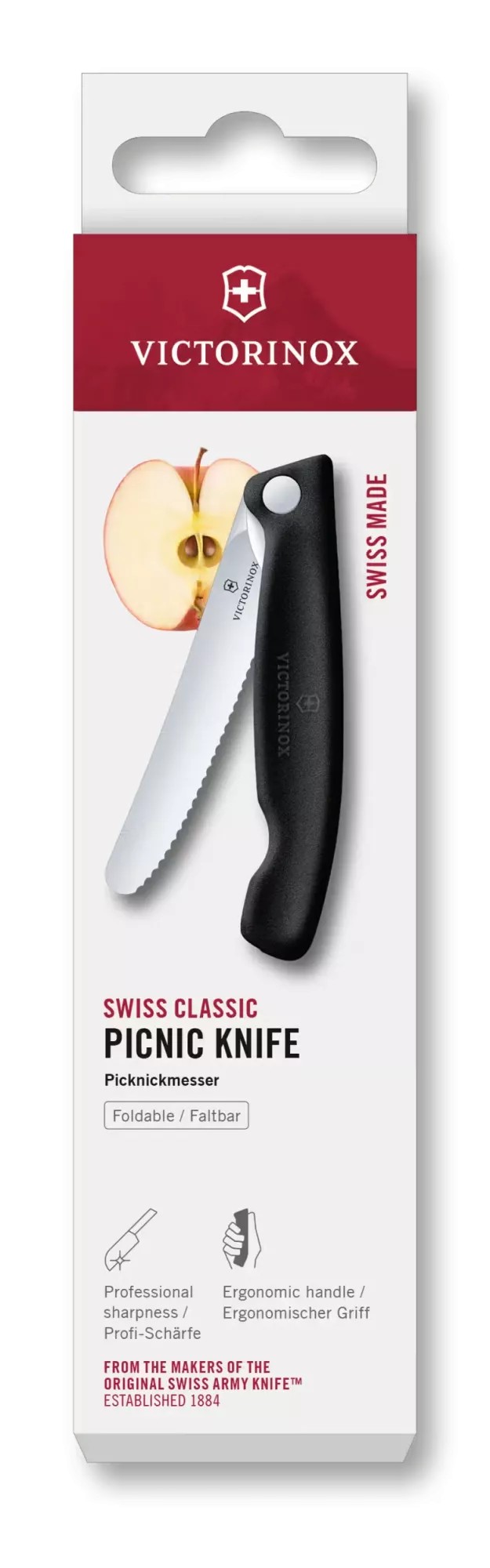 Ніж для пікніка складаний 11см Victorinox Swiss Classic Picnic округлий кінчик, лезо серрейтор, чорний, картонна коробка (6.7833.F)