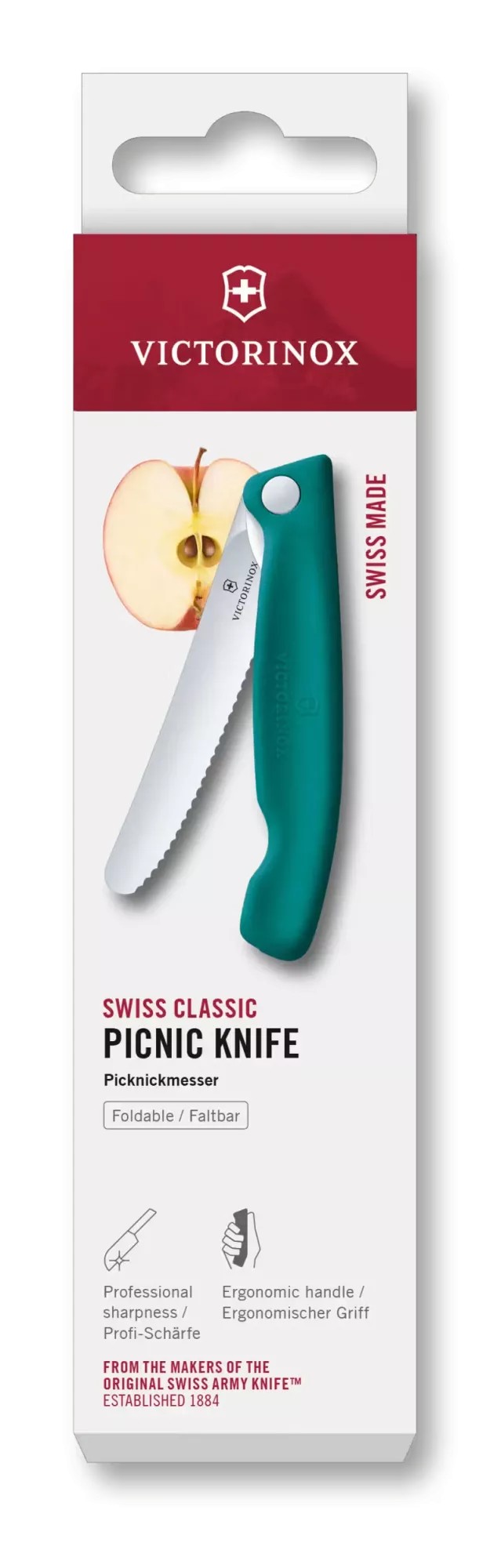 Ніж для пікніка складаний 11см Victorinox Swiss Classic Picnic округлий кінчик, лезо серрейтор, зелений, картонна коробка (6.7834.FC1)