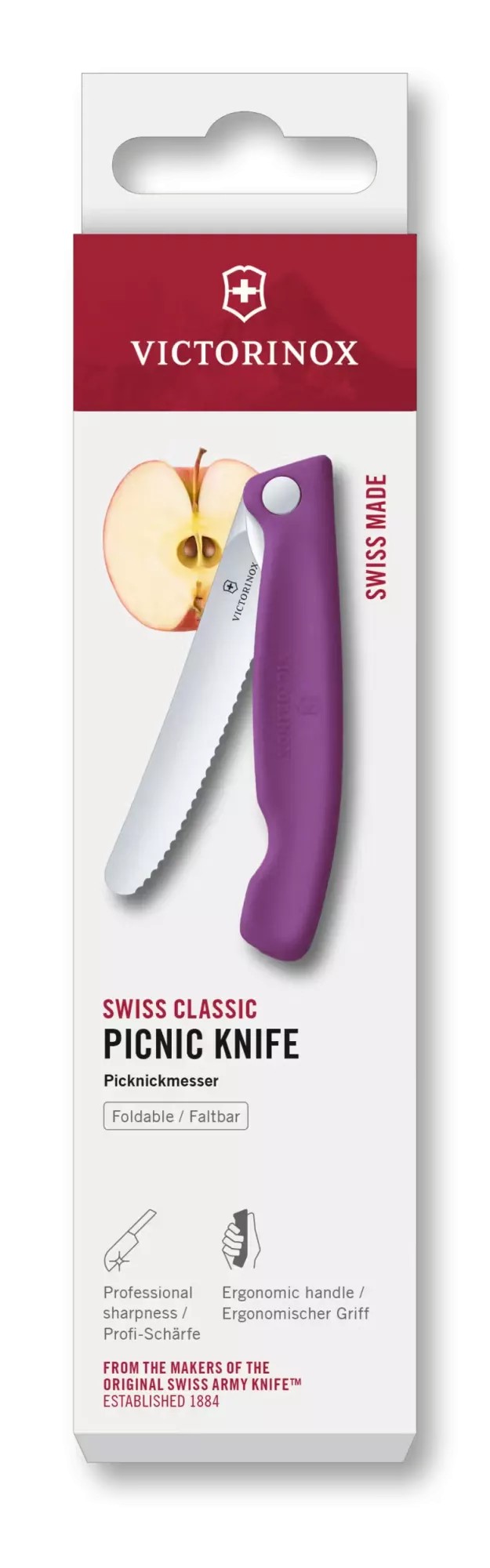 Ніж для пікніка складаний 11см Victorinox Swiss Classic Picnic округлий кінчик, лезо серрейтор, фіолетовий, картонна коробка (6.7835.FC1)