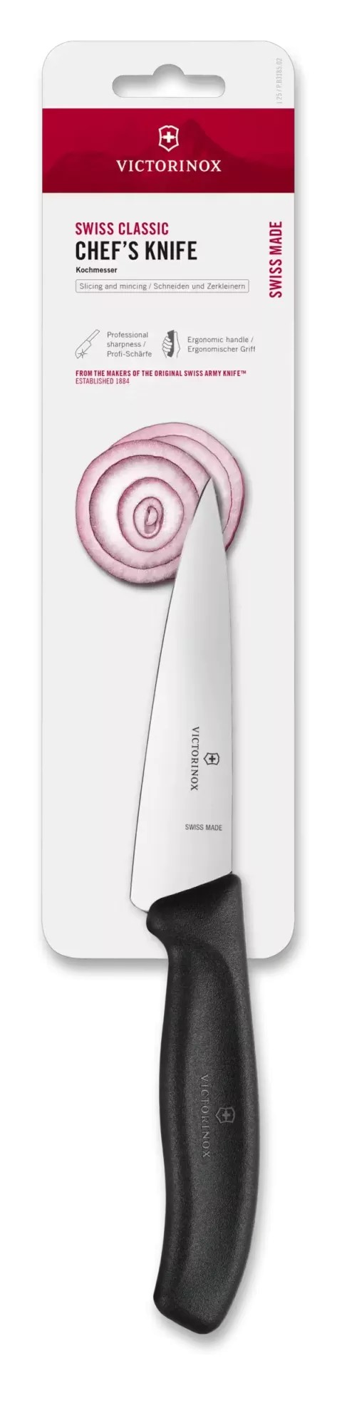 Кухонний універсальний шеф-ніж 12 см Victorinox Swiss Classic Chef's пряме лезо, чорний (блістер) (6.8003.12B)