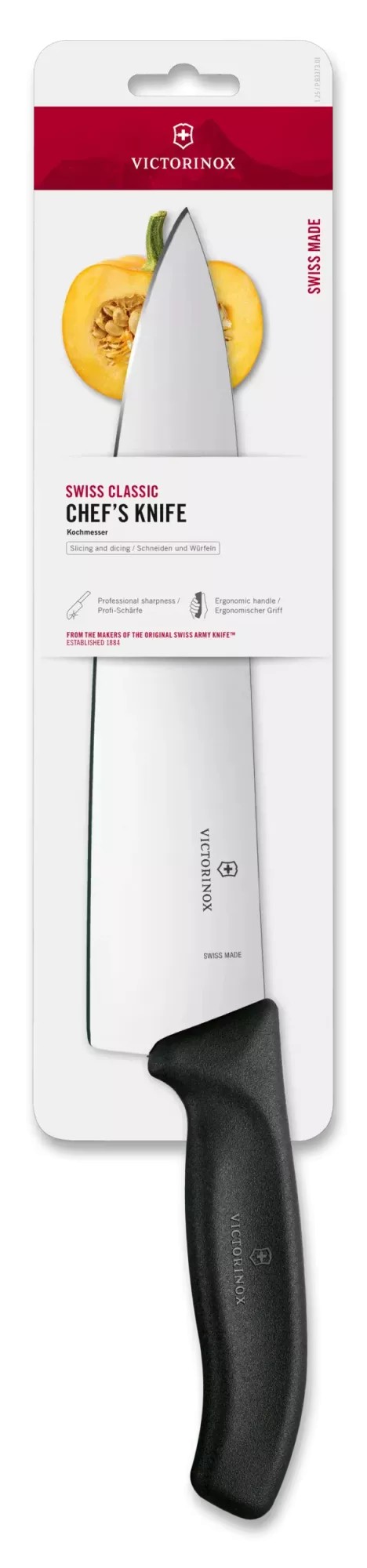 Кухонний шеф-ніж 25 см Victorinox Swiss Classic Chef's лезо рівне , чорний, блістер (6.8003.25B)