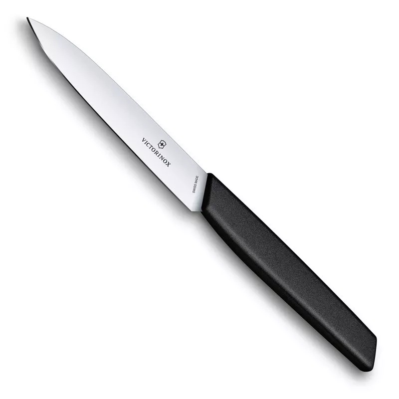 Кухонний ніж 10 см для різання та чищення, універсальний Victorinox Swiss Modern Paring Knife гладке лезо, чорний (6.9003.10)