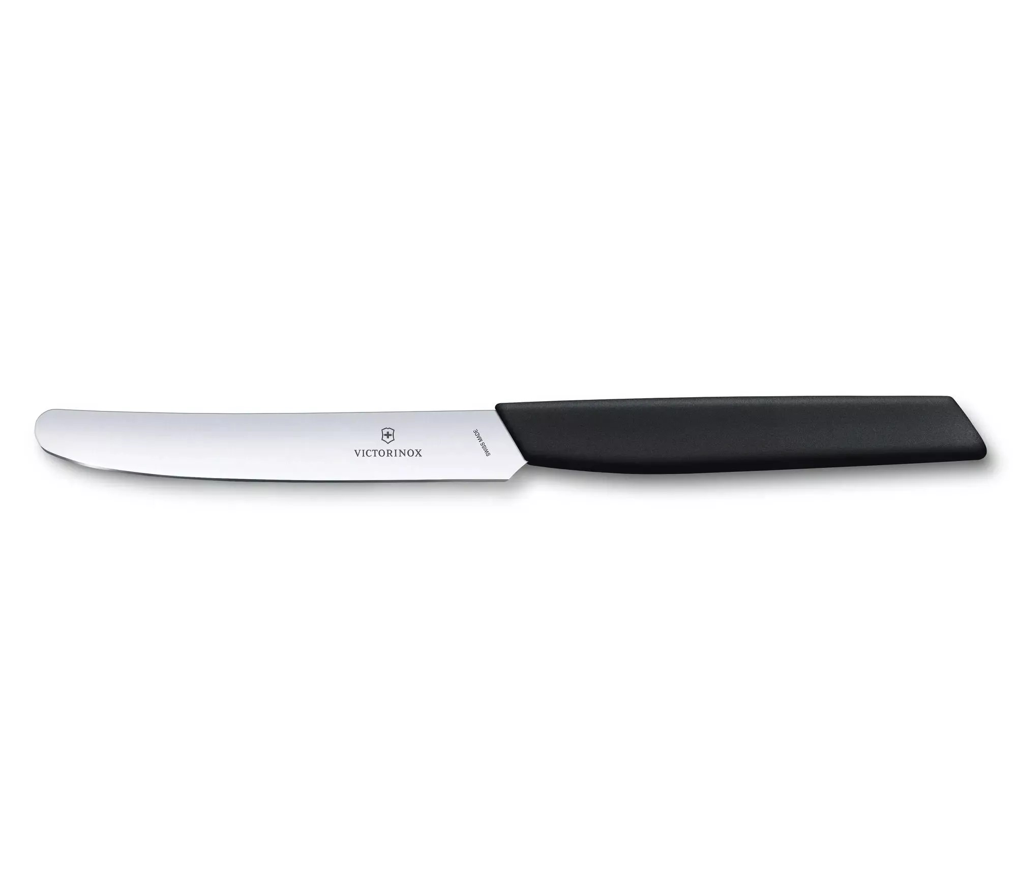 Ніж кухонний столовий 11 см із закругленим кінчиком Victorinox Swiss Modern Tomato and Table Knife, хвилясте лезо, чорний (6.9003.11W)