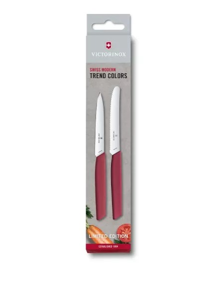 Набір з двох кухонних ножів для чищення Victorinox Swiss Modern Paring Set: 2 ножі з червоними ручками Marine та лезами 10 і 11 см Швейцарія (Lim.Ed. 2022) (6.9096.2L4)