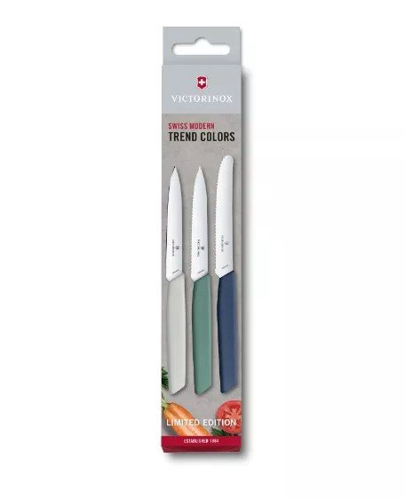 Набір з трьох кухонних ножів для чищення Victorinox Swiss Modern Paring Set: 3 ножі з кольоровими ручками Urban та лезами 10, 10 та 11 см (Lim.Ed. 2022) (6.9096.3L1)
